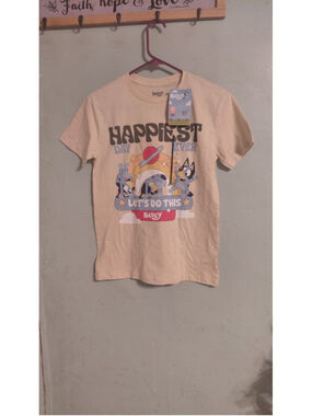 Boys Bluey Beige Short Sleeve Tee L with Bluey Graphic